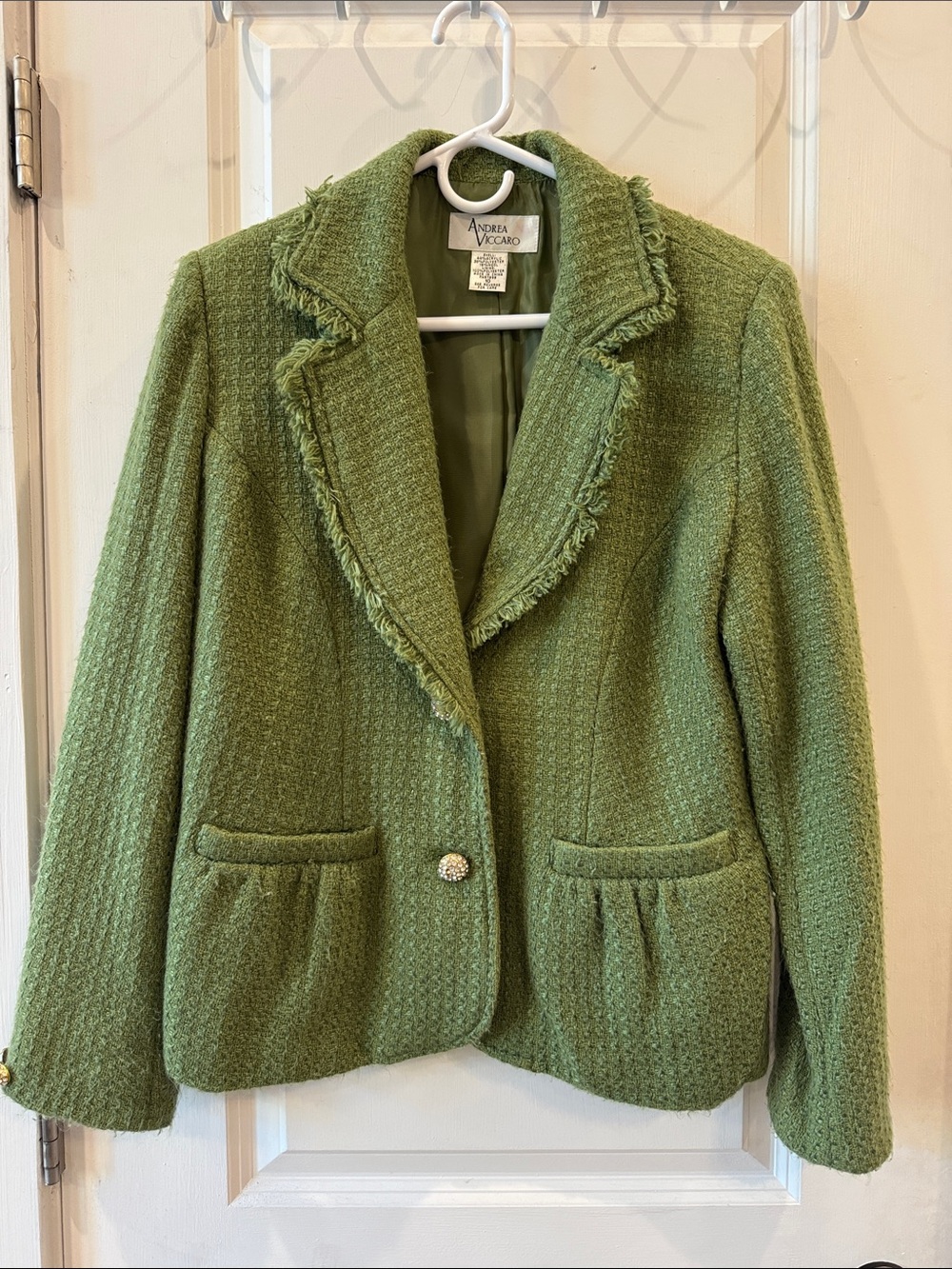 Vintage Y2K Andrea Viccaro Green Frayed Tweed Blazer Jacket